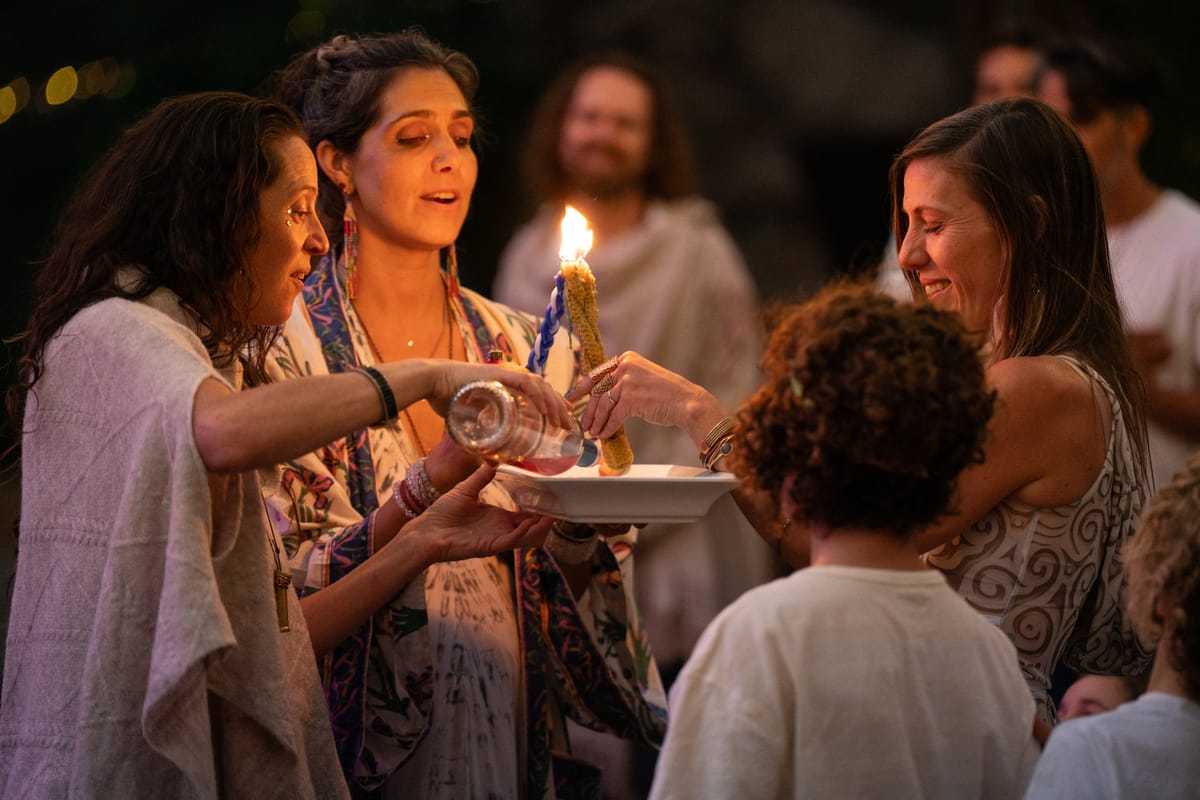 A candlelit evening ceremony