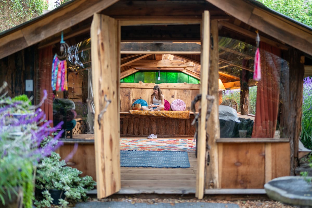 The decorated garden sukkah